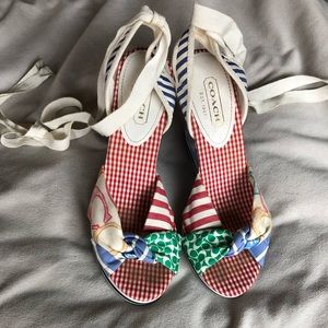 Coach Ankle Wrap Wedge Sandals